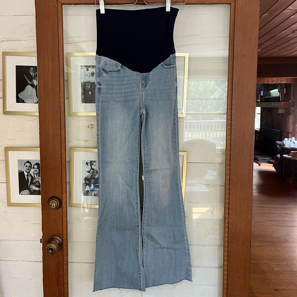 Light Blue Raw Hem Maternity Bootcut Jean